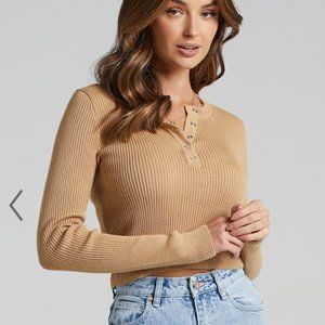 Showpo Giorsal Knit Top in Camel
